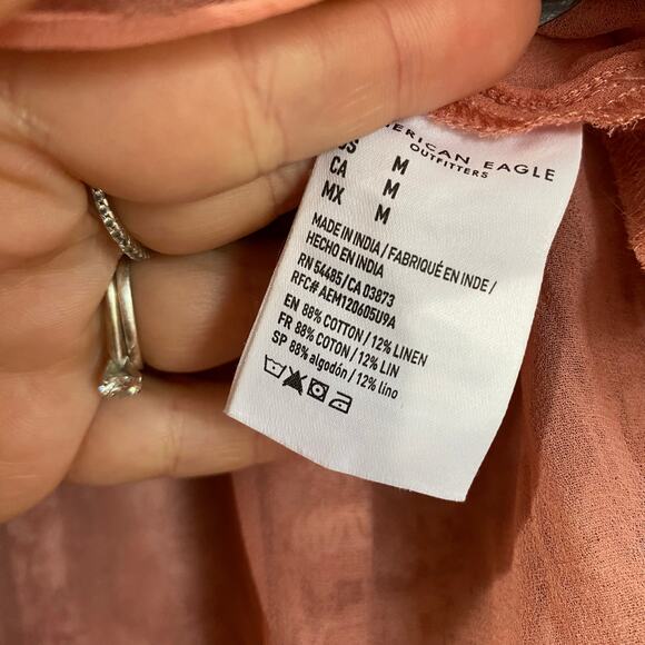 American Eagle Pink Floral Linen Blend Lined Pleated Skirt Size M - Picture 6 of 7